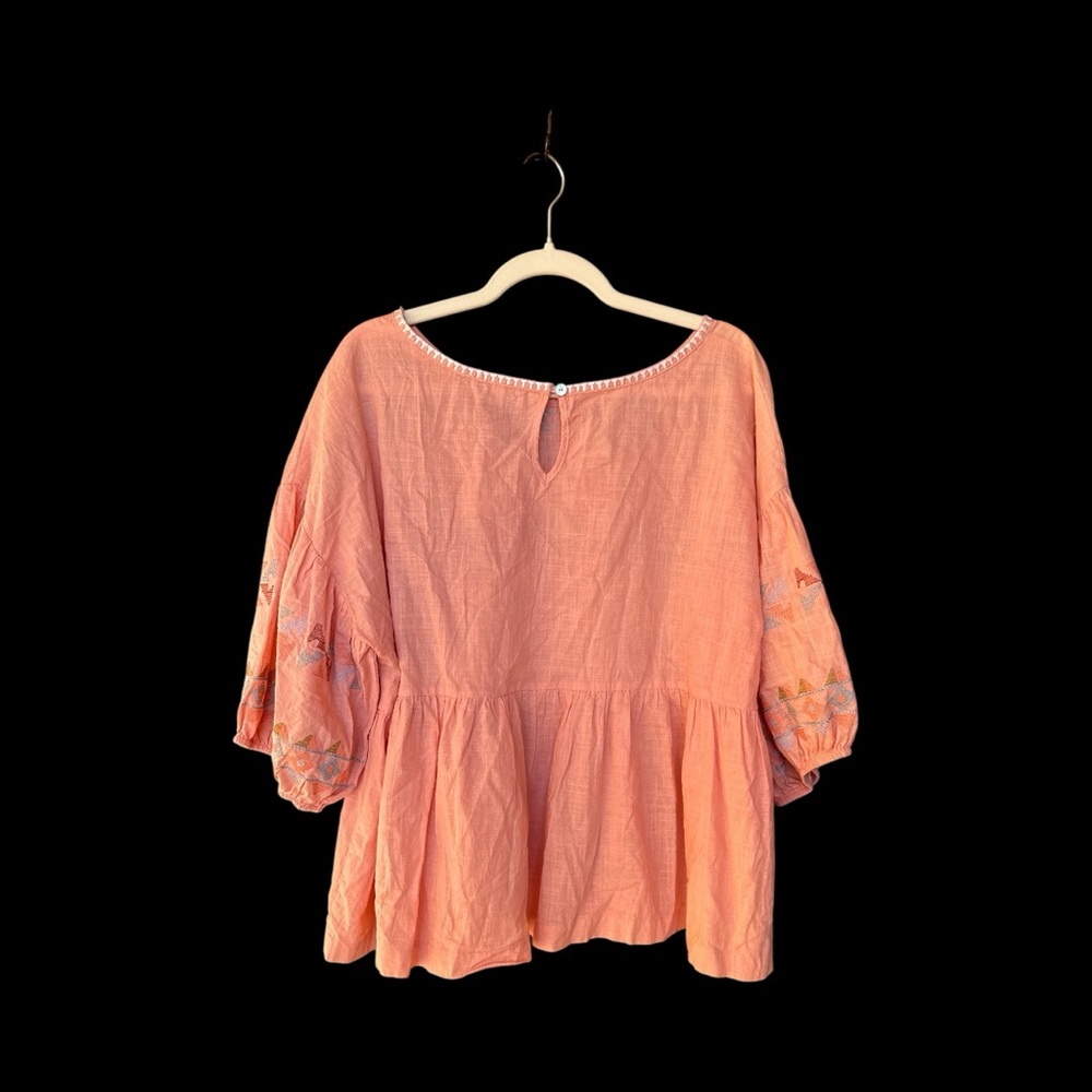 See and be SeenCoral Embroidered Balloon Sleeve Boho Blouse Size Large - Picture 2 of 7